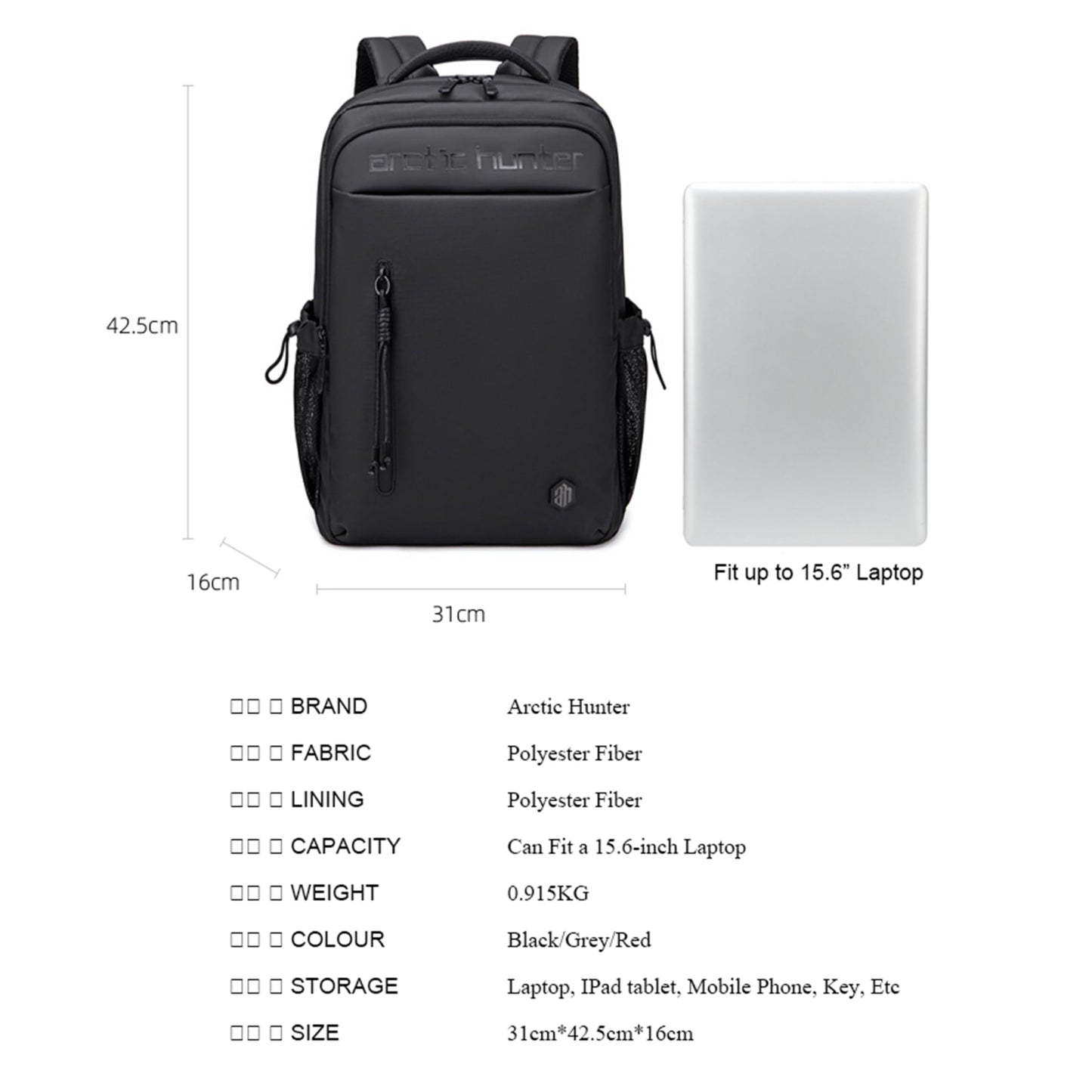 Arctic Hunter Travel Backpack for Men 21 L Durable Premium Water-resistant Shoulder Laptop Daypack for Office Business Travel College School, B00534