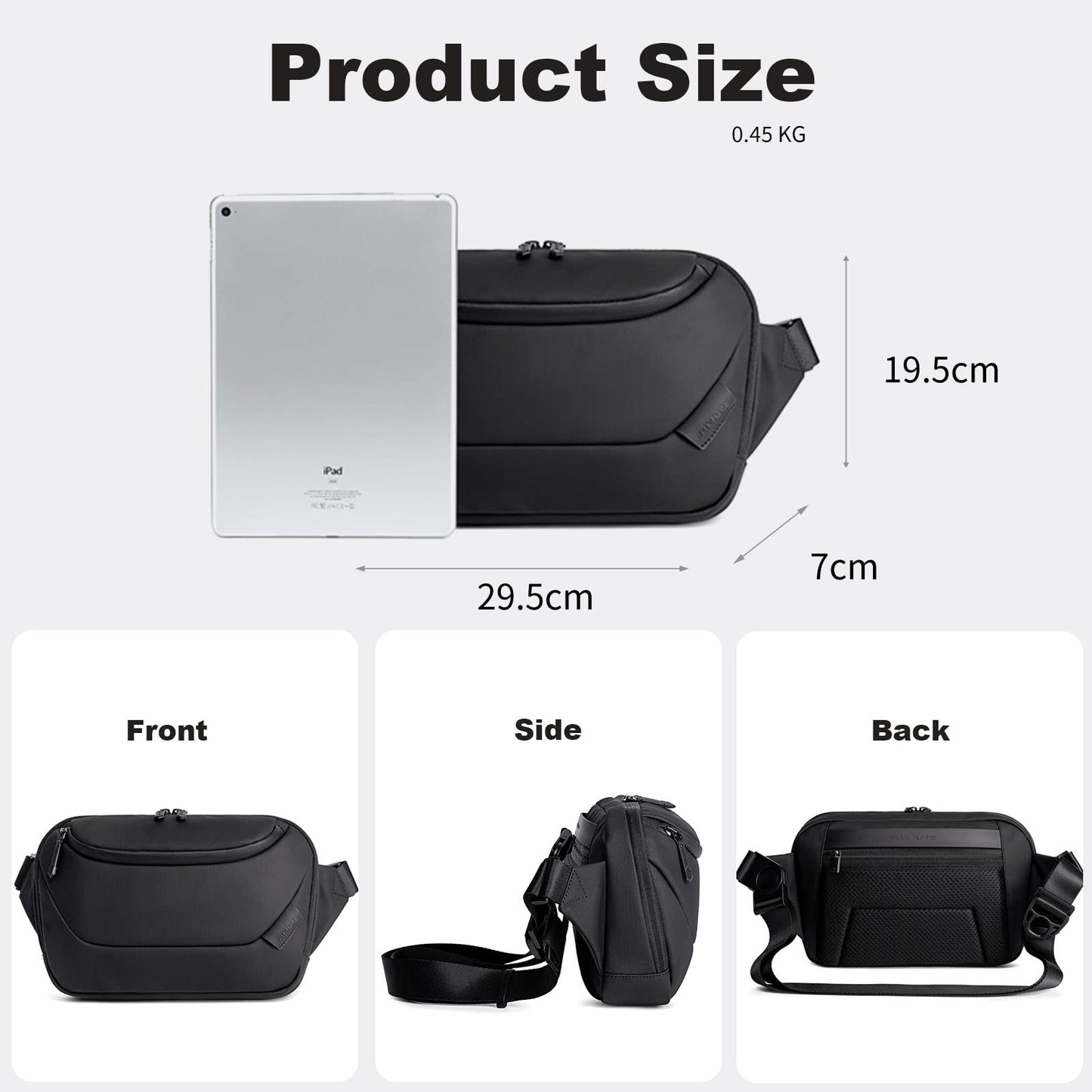 ah arctic hunter Large Business Waist Belt Bag, Travel Crossbody Chest Sling Phone Wallet Pack with Tablet Compartment for Men and Women