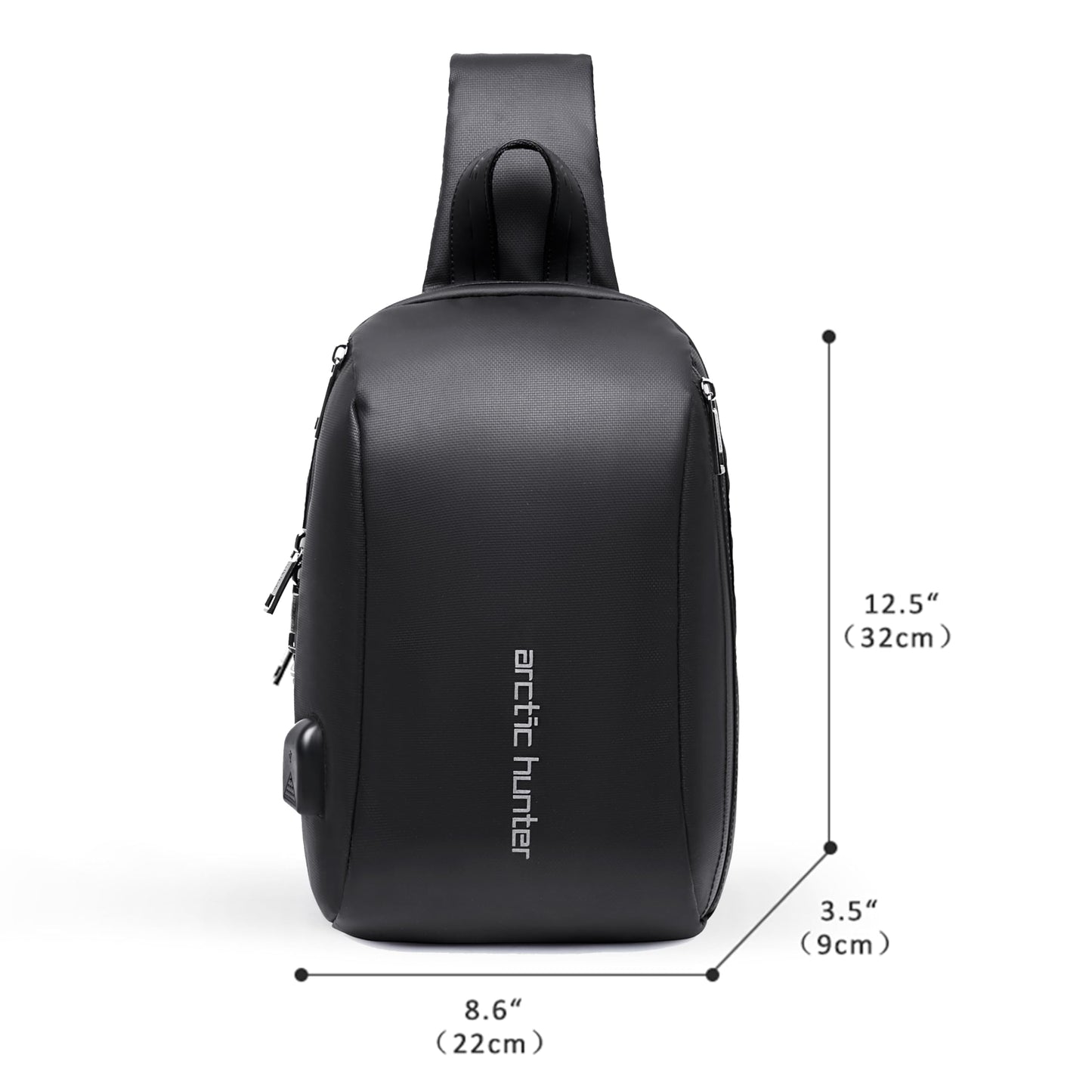 ah arctic hunter Cross-Body Sling Bag Water Resistant Anti-Theft Unisex Shoulder bag with Built in USB Port for Travel Business Shopping, XB00081 (Black)