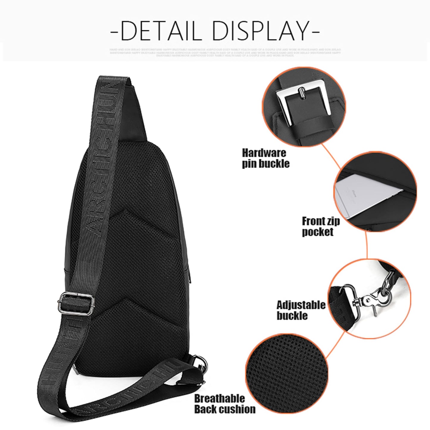 Water Resistant Side Bag for Men and Women Durable Small Shoulder bag with Built in Earphone Jack for Outdoor Travel Business and Daily Use, XB13006 (Black)