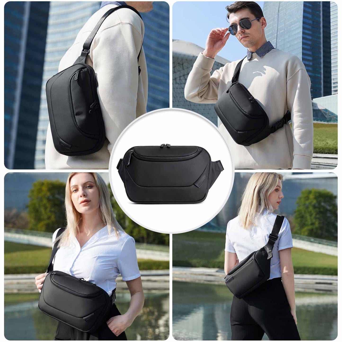 ah arctic hunter Large Business Waist Belt Bag, Travel Crossbody Chest Sling Phone Wallet Pack with Tablet Compartment for Men and Women
