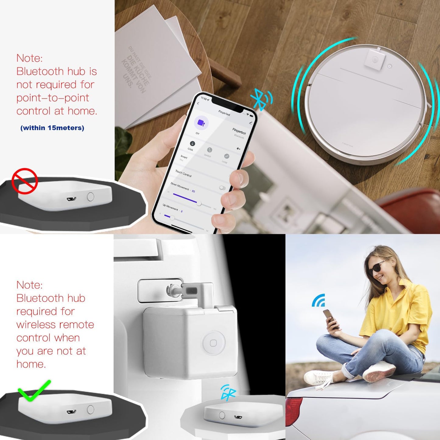 UanTii Smart Fingerbot Tuya Bluetooth Switch Button Pusher Bluetooth Smart Switch Works with Tuya Smart Life App (White)