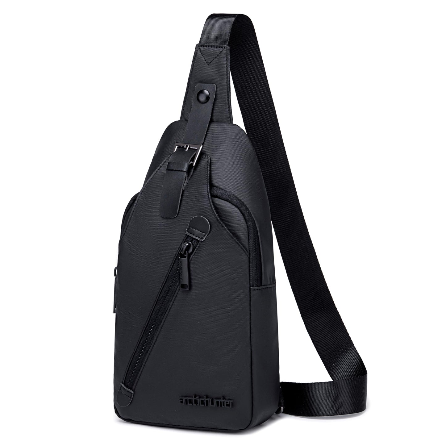 Water Resistant Side Bag for Men and Women Durable Small Shoulder bag with Built in Earphone Jack for Outdoor Travel Business and Daily Use, XB13006 (Black)