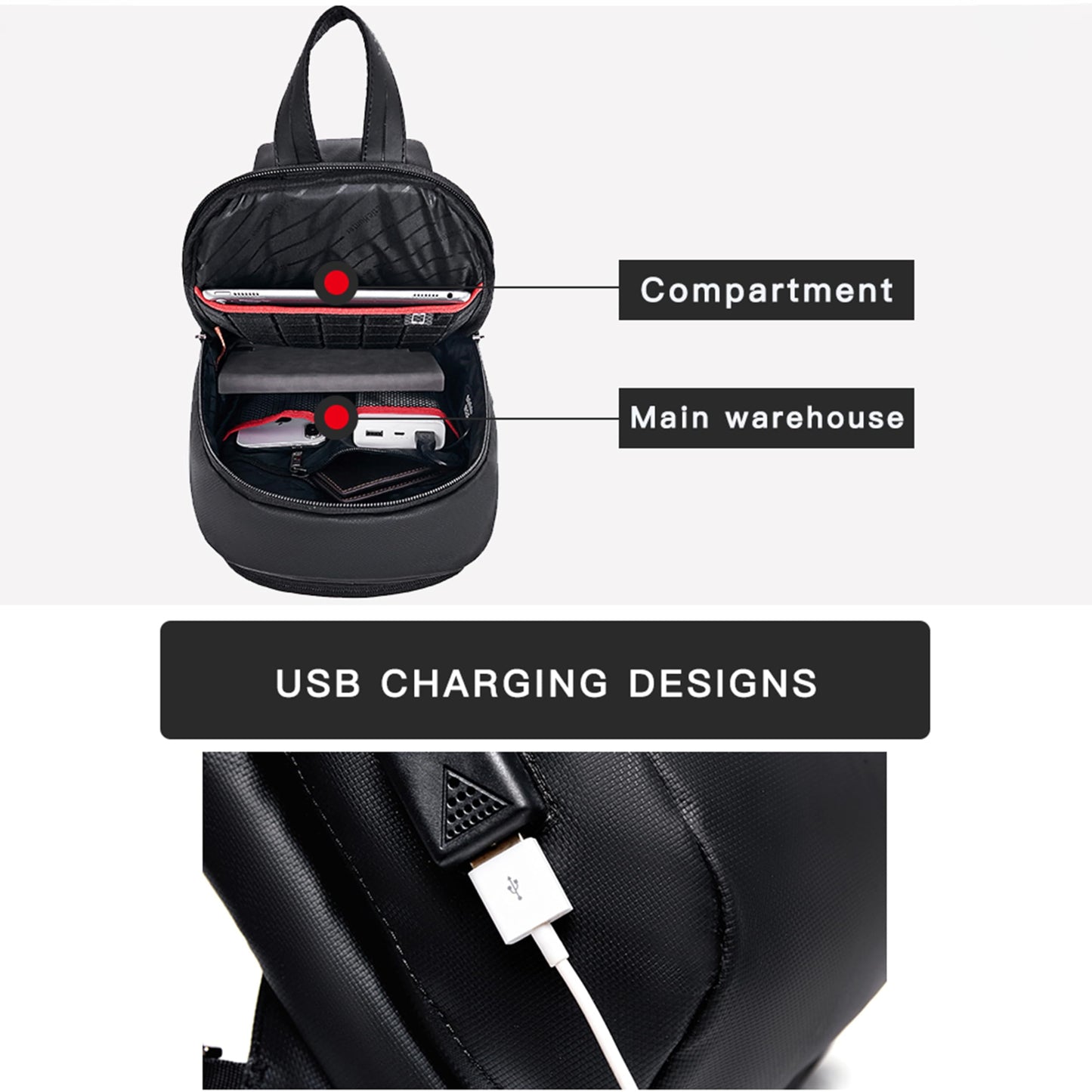 ah arctic hunter Cross-Body Sling Bag Water Resistant Anti-Theft Unisex Shoulder bag with Built in USB Port for Travel Business Shopping, XB00081 (Black)