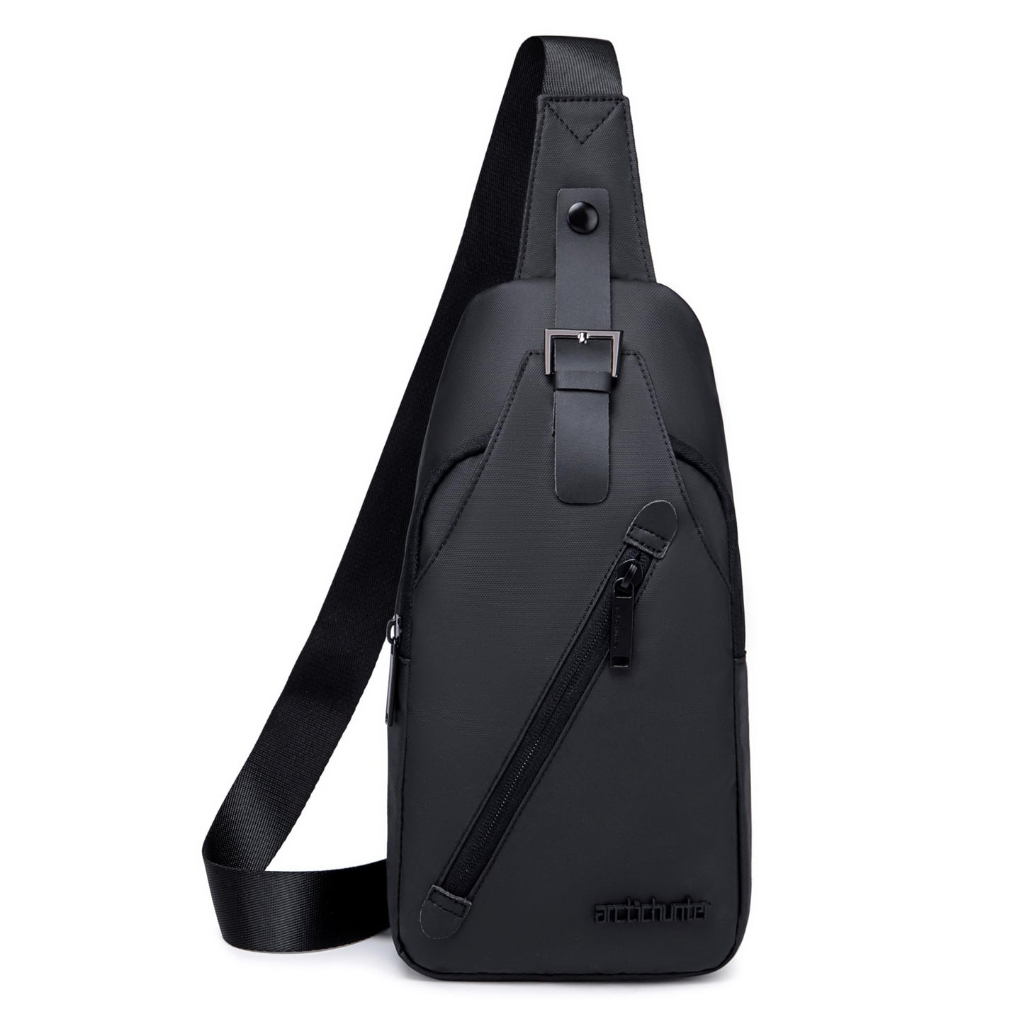 Water Resistant Side Bag for Men and Women Durable Small Shoulder bag with Built in Earphone Jack for Outdoor Travel Business and Daily Use, XB13006 (Black)