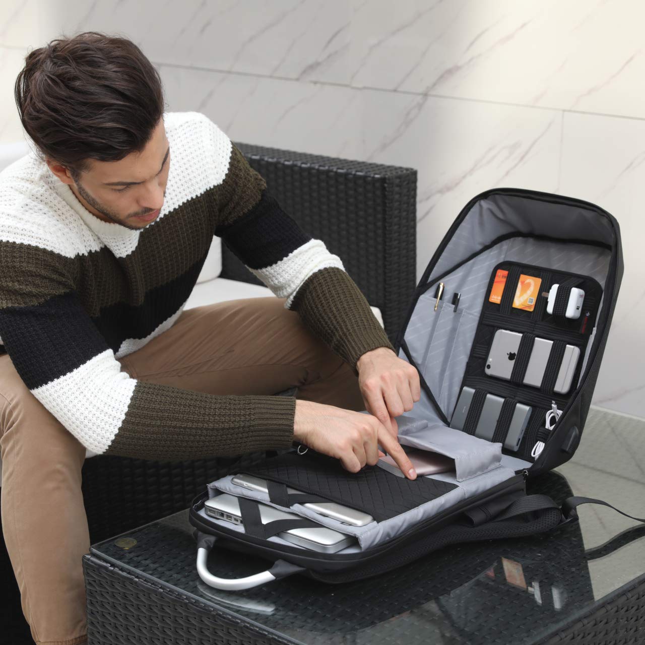 Classic Business Laptop Bag, Waterproof Anti theft Work Backpack with USB Charging Port for Men and Women