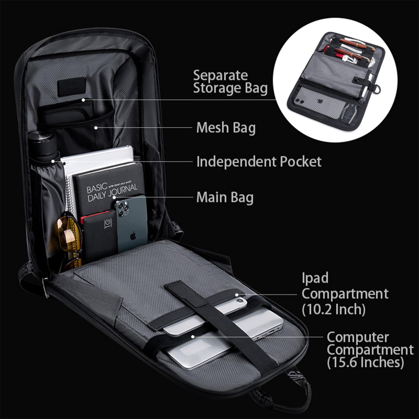 Arctic Hunter Semi Hard Gaming Backpack with Built in TSA lock Water Resistant Anti-Theft 15.6 inch Laptop Backpack for Men and Women, B00451, Black