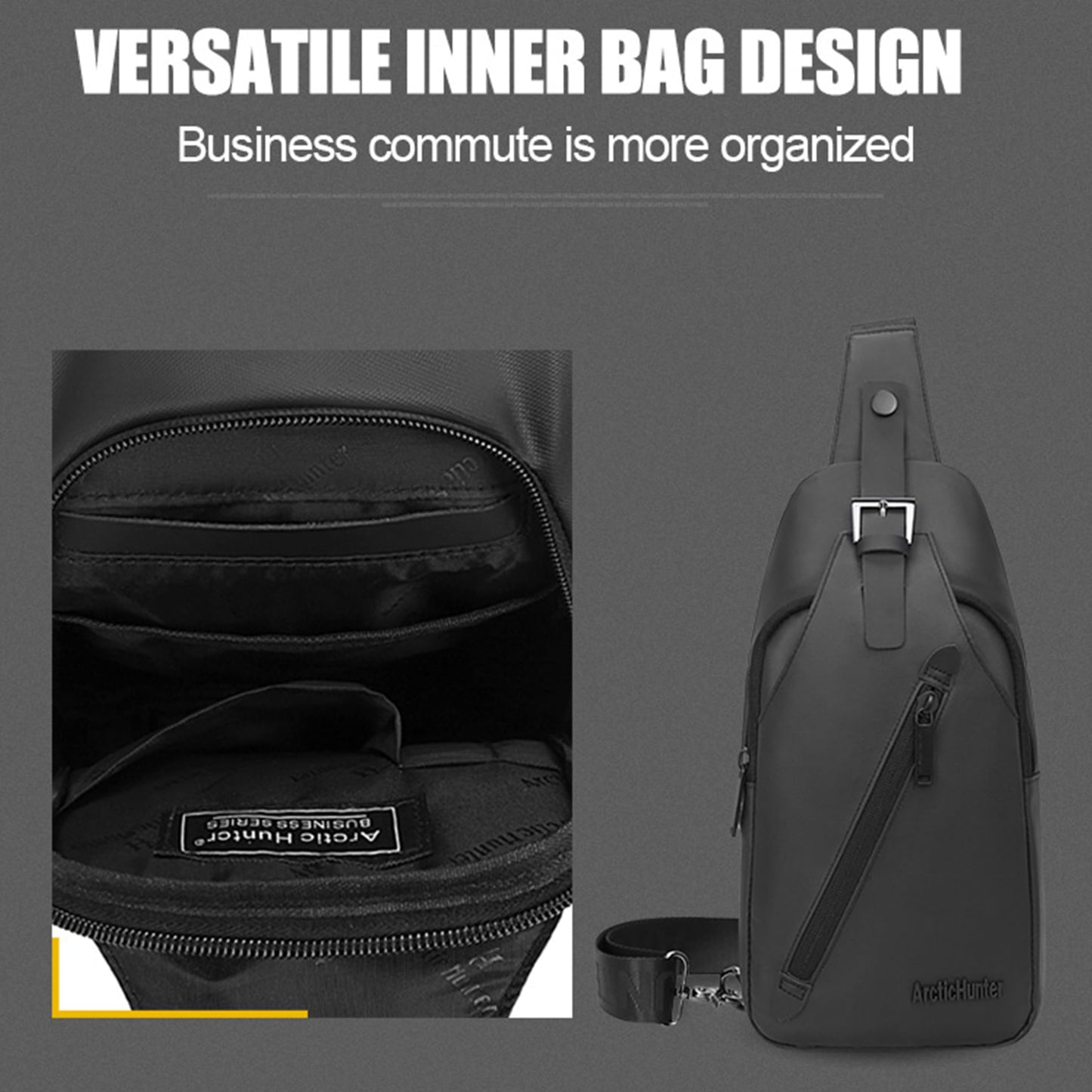 Water Resistant Side Bag for Men and Women Durable Small Shoulder bag with Built in Earphone Jack for Outdoor Travel Business and Daily Use, XB13006 (Black)