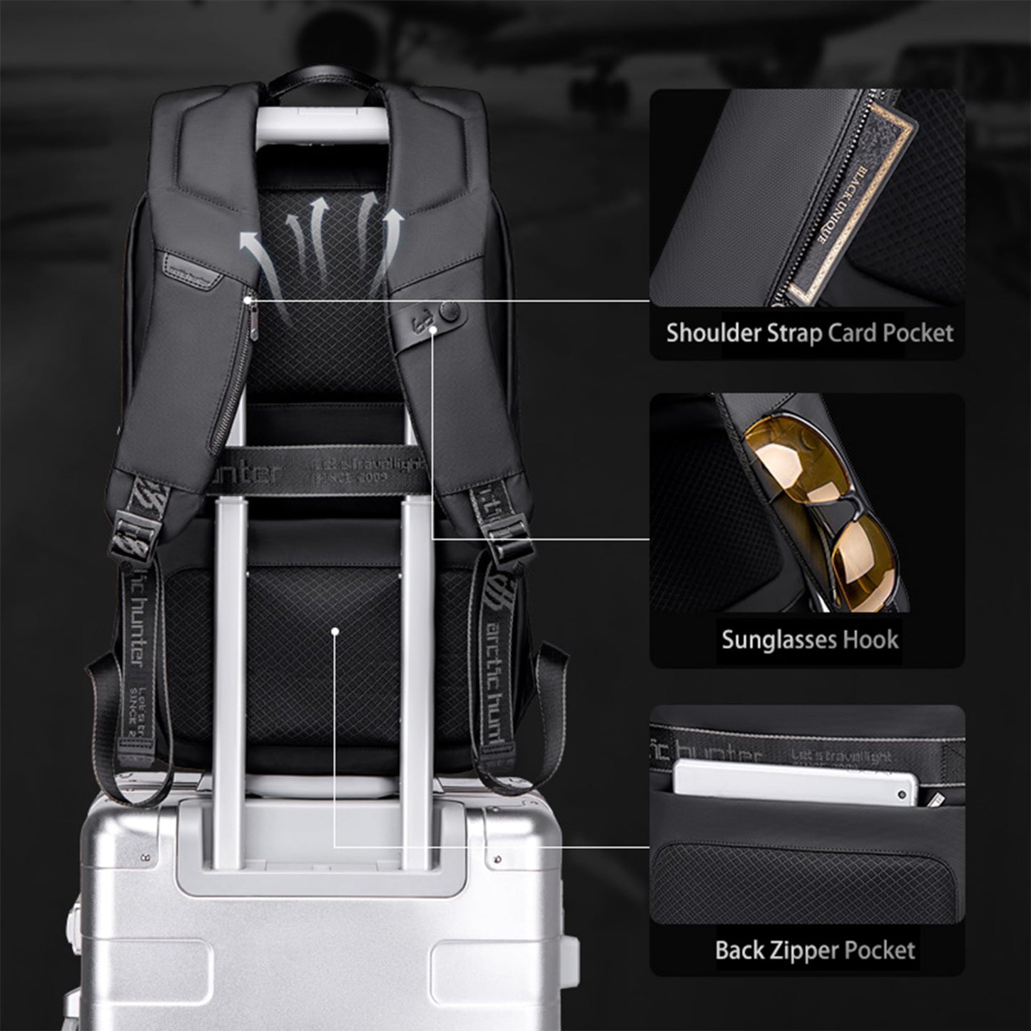Arctic Hunter Semi Hard Gaming Backpack with Built in TSA lock Water Resistant Anti-Theft 15.6 inch Laptop Backpack for Men and Women, B00451, Black