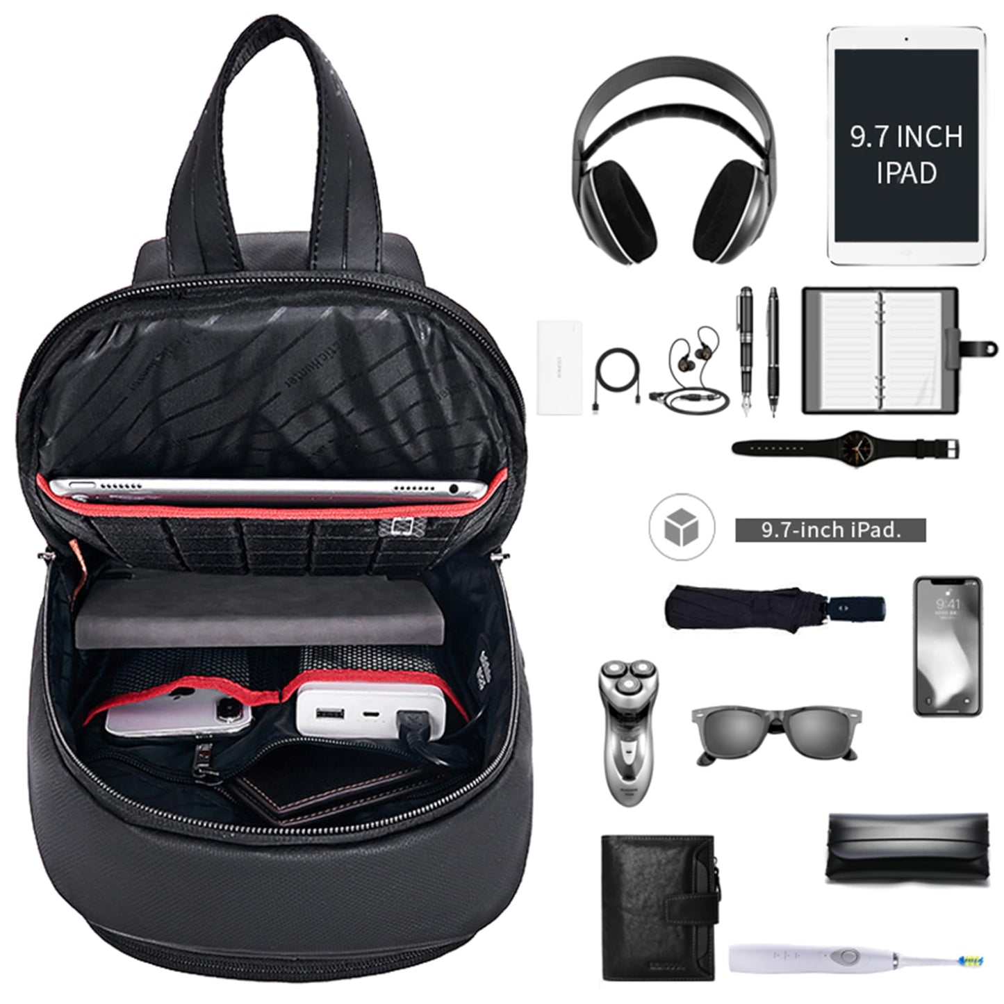 ah arctic hunter Cross-Body Sling Bag Water Resistant Anti-Theft Unisex Shoulder bag with Built in USB Port for Travel Business Shopping, XB00081 (Black)