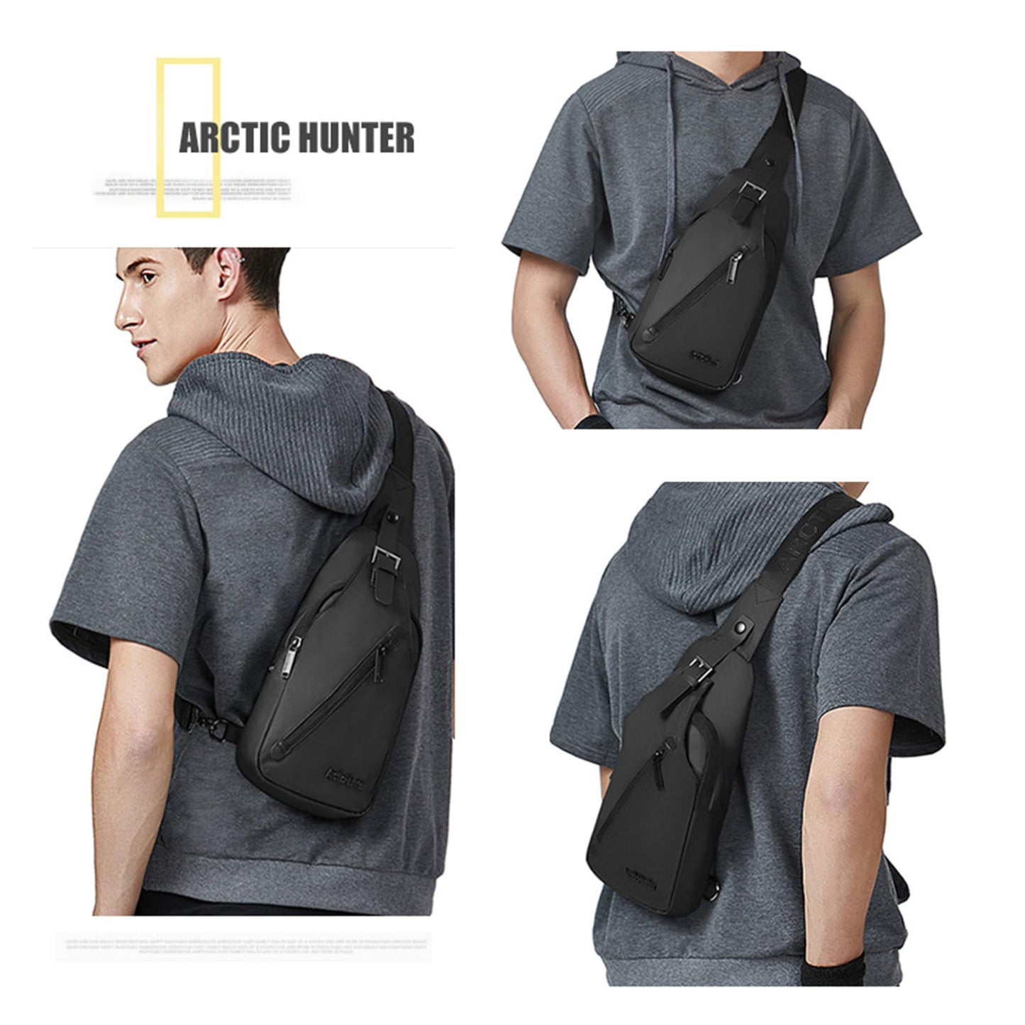 Water Resistant Side Bag for Men and Women Durable Small Shoulder bag with Built in Earphone Jack for Outdoor Travel Business and Daily Use, XB13006 (Black)